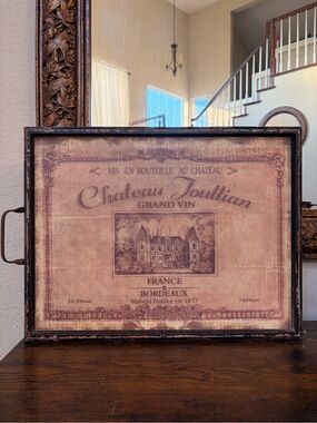 Chateau Vintage Bordeaux Label Print in Brown and Cream
